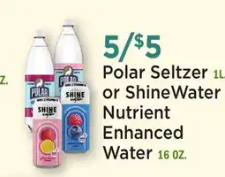 Heinen's Polar Seltzer 1L. or ShineWater Nutrient Enhanced Water 16 OZ offer