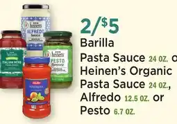 Heinen's Barilla Pasta Sauce 24 OZ. or Heinen's Organic Pasta Sauce 24 OZ., Alfredo 12.5 OZ. or Pesto 6.7 OZ offer
