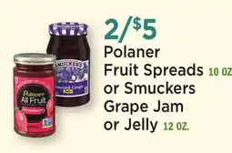 Heinen's Polaner Fruit Spreads 10 OZ. or Smuckers Grape Jam or Jelly 12 OZ offer