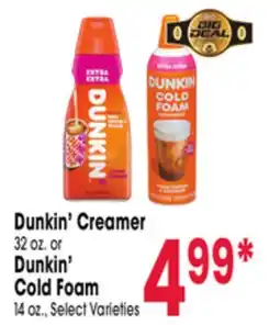 Jewel-Osco Dunkin' Creamer 32 oz. or Dunkin' Cold Foam 14 oz offer