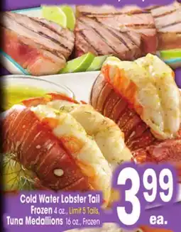 Jewel-Osco Cold Water Lobster Tail Frozen 4 oz., Tuna Medallions 16 oz., Frozen offer