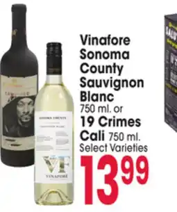 Jewel-Osco Vinafore Sonoma County Sauvignon Blanc 750 ml. or 19 Crimes Cali Cali 750 ml offer