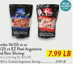 Fresh Thyme Jumbo 16/20 ct or 21/25 ct EZ Peel Argentine Red Raw Shrimp offer