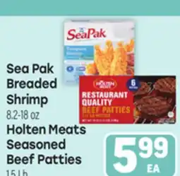 Tony’s Fresh Market Sea Pak Breaded Shrimp 8.2-18 oz Holten Meats Seasoned Beef Patties 1.5 Lb offer