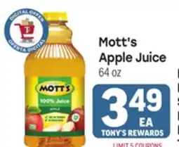 Tony’s Fresh Market Mott's Apple Juice offer