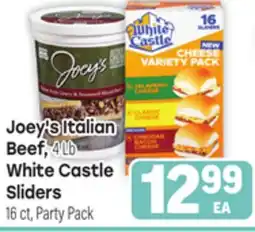 Tony’s Fresh Market Joey's Italian Beef, 4Lb White Castle Sliders 16ct, Party Pack offer