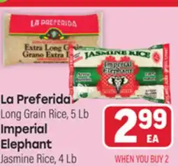 Tony’s Fresh Market La Preferida Long Grain Rice, 5Lb, Imperial Elephant Jasmine Rice, 4Lb offer