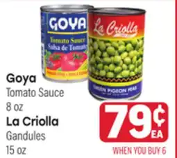 Tony’s Fresh Market Goya Tomato Sauce La Criolla Gandules 15oz offer
