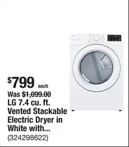 The Home Depot LG 7.4 cu. ft. Vented Stackable Electric Dryer in White with Sensor Dry Technology offer