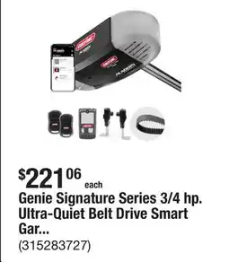 The Home Depot Genie Signature Series 3/4 hp. Ultra-Quiet Belt Drive Smart Garage Door Opener offer