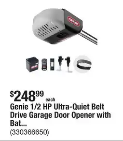 The Home Depot Genie 1/2 HP Ultra-Quiet Belt Drive Garage Door Opener with Battery Backup offer