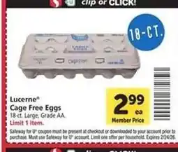 Safeway Lucerne Cage Free Eggs offer