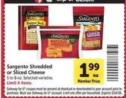 Safeway Sargento Shredded or Sliced Cheese offer