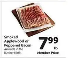 Safeway Smoked Applewood or Peppered Bacon offer