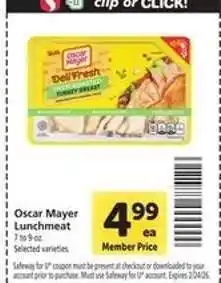 Safeway Oscar Mayer Lunchmeat offer
