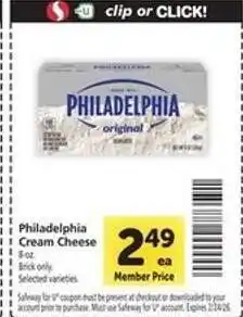 Safeway Philadelphia Cream Cheese offer