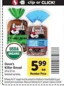 Safeway Dave's Killer Bread offer