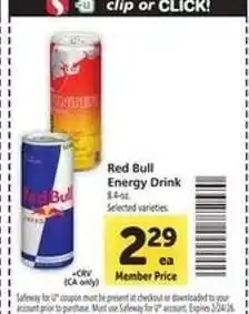 Safeway Red Bull Energy Drink offer