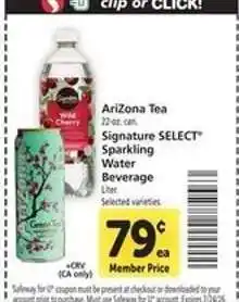 Safeway AriZona Tea / Signature SELECT Sparkling Water Beverage offer