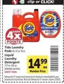Safeway Tide Laundry Pods or Liquid Laundry Detergent offer
