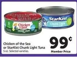 Safeway Chicken of the Sea or StarKist Chunk Light Tuna offer