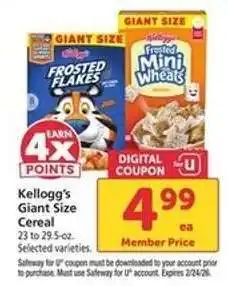 Safeway Kellogg's Giant Size Cereal offer