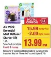 Safeway Air Wick Essential Mist Diffuser Starter Kit offer