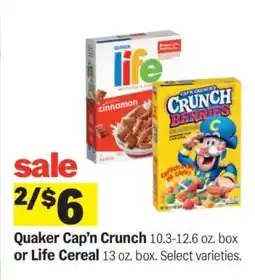 Meijer Quaker Cap'n Crunch or Life Cereal offer