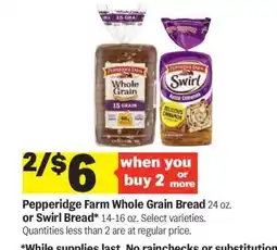 Meijer Pepperidge Farm Whole Grain Bread or Swirl Bread offer