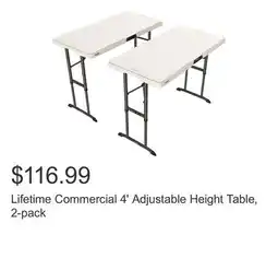 Costco Lifetime Commercial 4' Adjustable Height Table, 2-pack offer