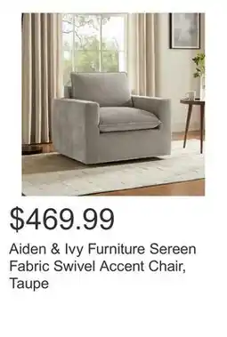 Costco Aiden & Ivy Furniture Sereen Fabric Swivel Accent Chair, Taupe offer
