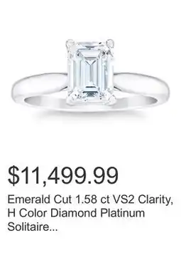 Costco Emerald Cut 1.58 ct VS2 Clarity, H Color Diamond Platinum Solitaire Ring offer