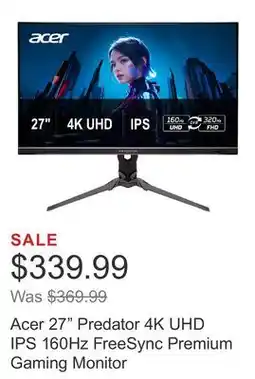 Costco Acer 27 Predator 4K UHD IPS 160Hz FreeSync Premium Gaming Monitor offer