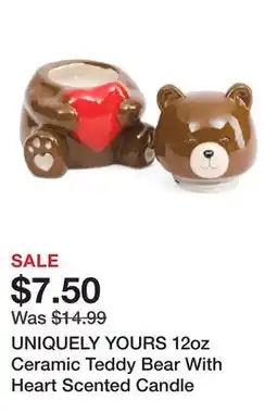 Marshalls UNIQUELY YOURS 12oz Ceramic Teddy Bear With Heart Scented Candle offer