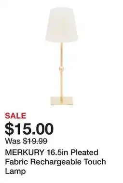 Marshalls MERKURY 16.5in Pleated Fabric Rechargeable Touch Lamp offer