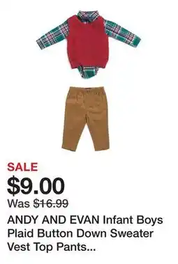 Marshalls ANDY AND EVAN Infant Boys Plaid Button Down Sweater Vest Top Pants And Bow Tie Set offer