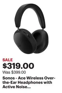 Best Buy Sonos - Ace Wireless Over-the-Ear Headphones with Active Noise Cancellation (Each) - Black offer