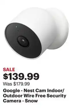 Best Buy Google - Nest Cam Indoor/Outdoor Wire Free Security Camera - Snow offer