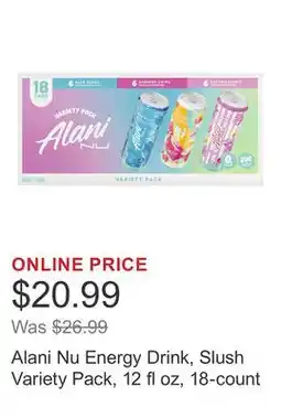 Costco Alani Nu Energy Drink, Slush Variety Pack, 12 fl oz, 18-count offer