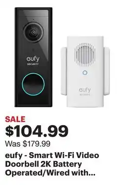 Best Buy eufy - Smart Wi-Fi Video Doorbell 2K Battery Operated/Wired with Chime - White/Black offer