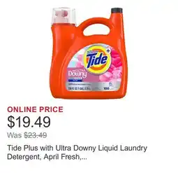 Costco Tide Plus with Ultra Downy Liquid Laundry Detergent, April Fresh, 100 Loads, 128 fl oz offer