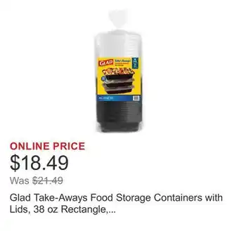 Costco Glad Take-Aways Food Storage Containers with Lids, 38 oz Rectangle, 35-sets offer