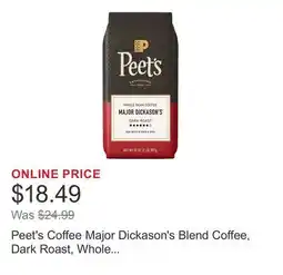Costco Peet's Coffee Major Dickason's Blend Coffee, Dark Roast, Whole Bean, 2 lbs offer
