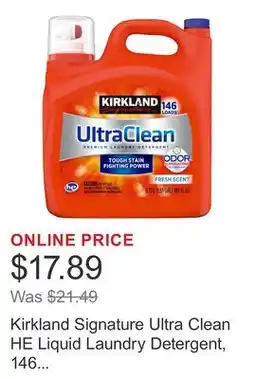 Costco Kirkland Signature Ultra Clean HE Liquid Laundry Detergent, 146 loads, 194 fl oz offer