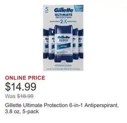 Costco Gillette Ultimate Protection 6-in-1 Antiperspirant, 3.8 oz, 5-pack offer