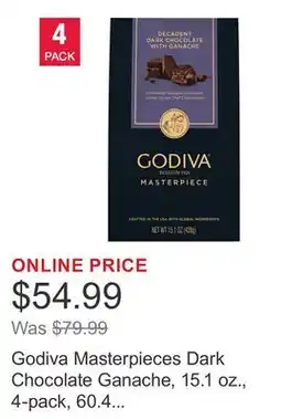 Costco Godiva Masterpieces Dark Chocolate Ganache, 15.1 oz., 4-pack, 60.4 oz. Total offer