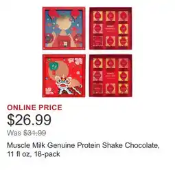Costco Muscle Milk Genuine Protein Shake Chocolate, 11 fl oz, 18-pack offer