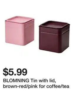 Ikea BLOMNING Tin with lid, brown-red/pink for coffee/tea offer