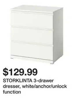 Ikea STORKLINTA 3-drawer dresser, white/anchor/unlock function offer