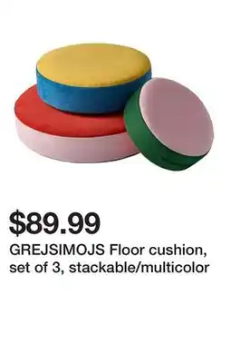 Ikea GREJSIMOJS Floor cushion, set of 3, stackable/multicolor offer
